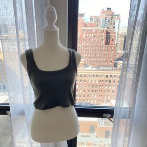 Olive Green Ribbed Tank Crop Top